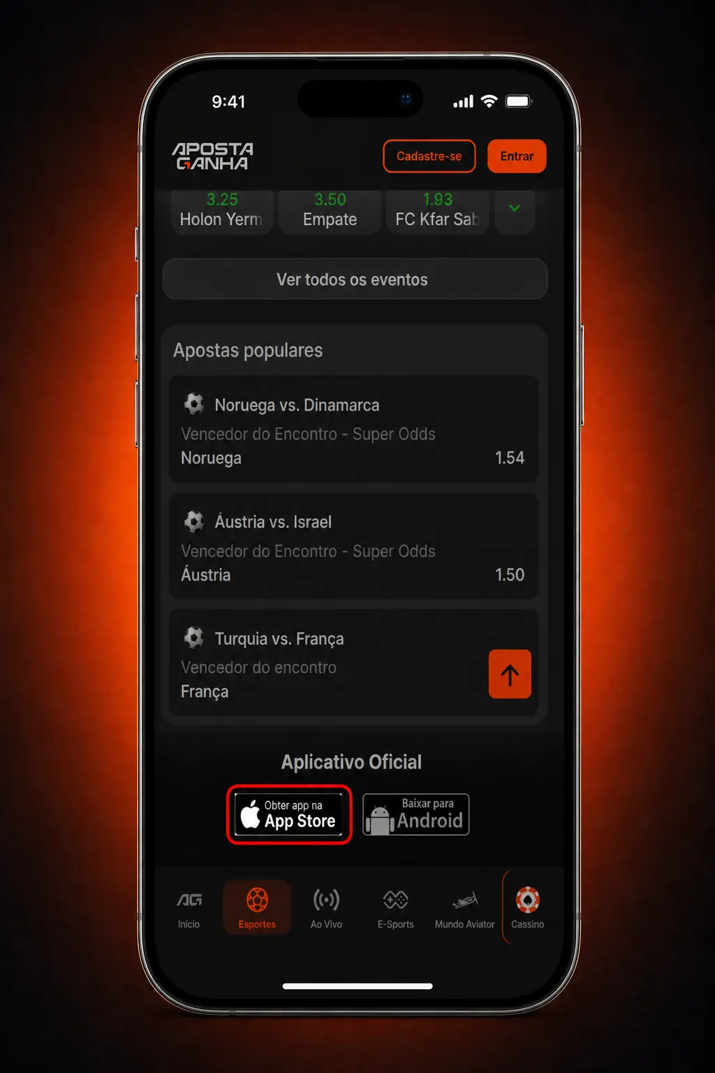 Aplicativo Aposta Ganha em formato PWA para instalação no iPhone e iPad direto na tela de início