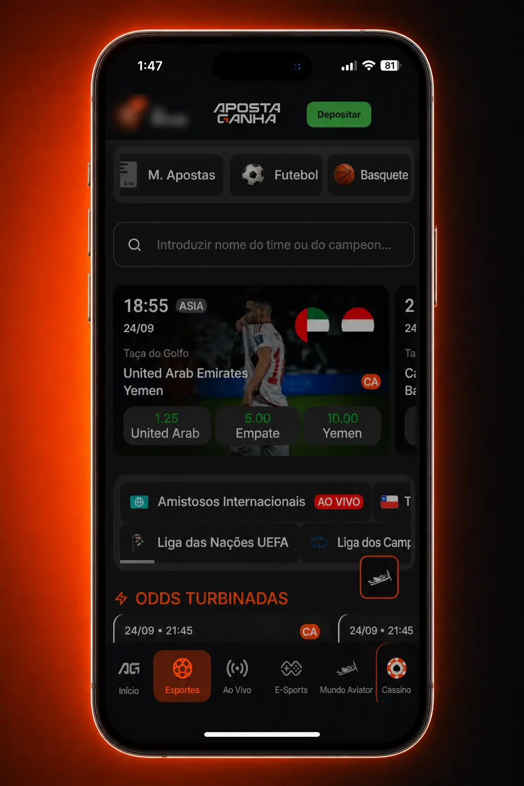 Aplicativo Aposta Ganha exibindo apostas em basquete com odds ao vivo e estatísticas por quarto no celular.