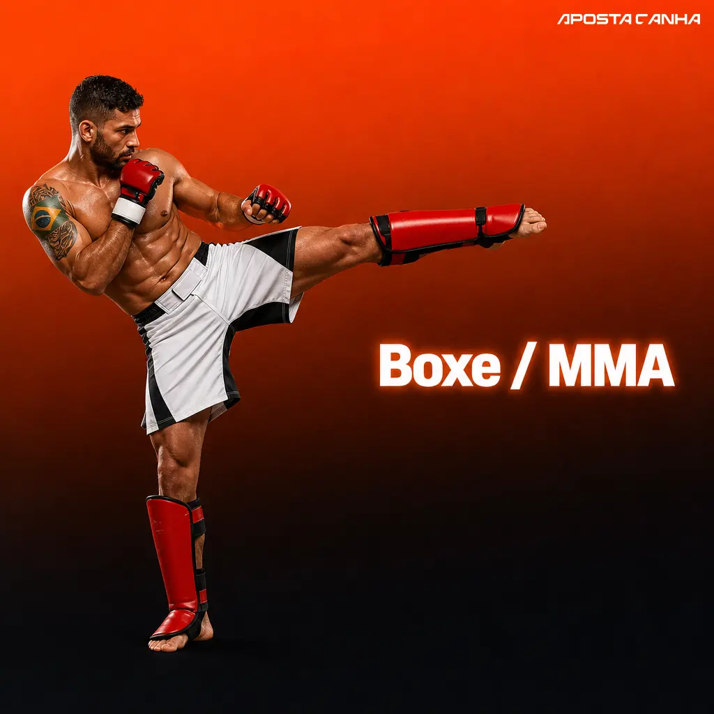 Lutador de boxe ou MMA em combate, ilustrando apostas em UFC, Bellator e disputas de cinturão profissional.