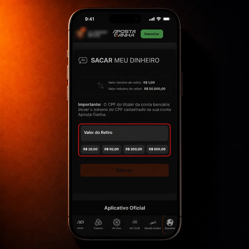 Passo a passo para sacar fundos pelo aplicativo Aposta Ganha usando Pix, Astro Pay ou criptomoeda com segurança.