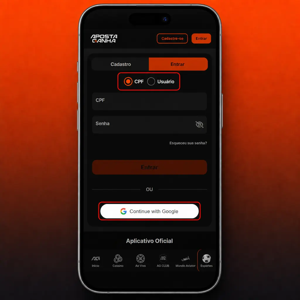 Guia passo a passo mostrando como fazer login na conta da Aposta Ganha em menos de 1 minuto.