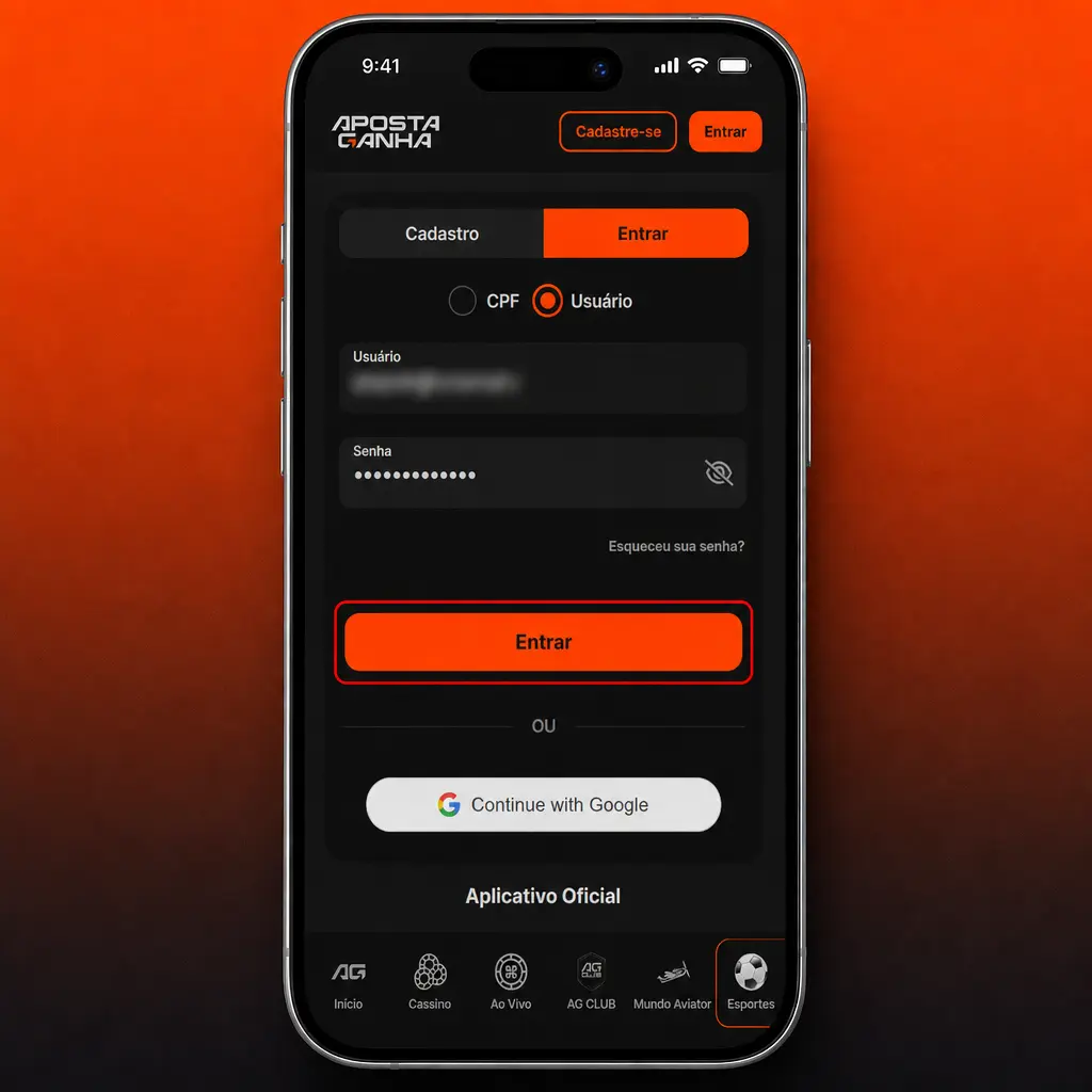 Guia passo a passo mostrando como fazer login na conta da Aposta Ganha em menos de 1 minuto