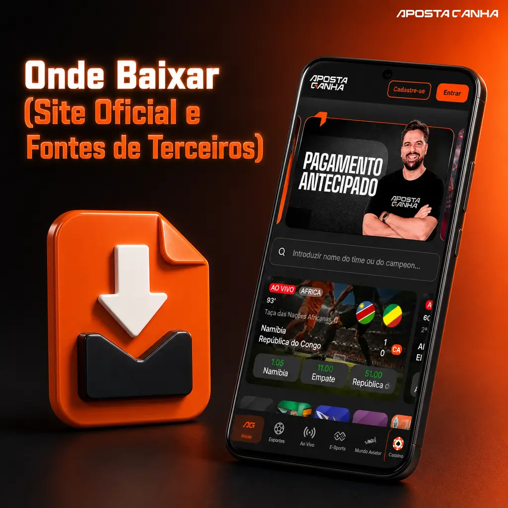 Botão oficial para baixar o APK do aplicativo Aposta Ganha com segurança, evitando fontes alternativas e arquivos modificados.