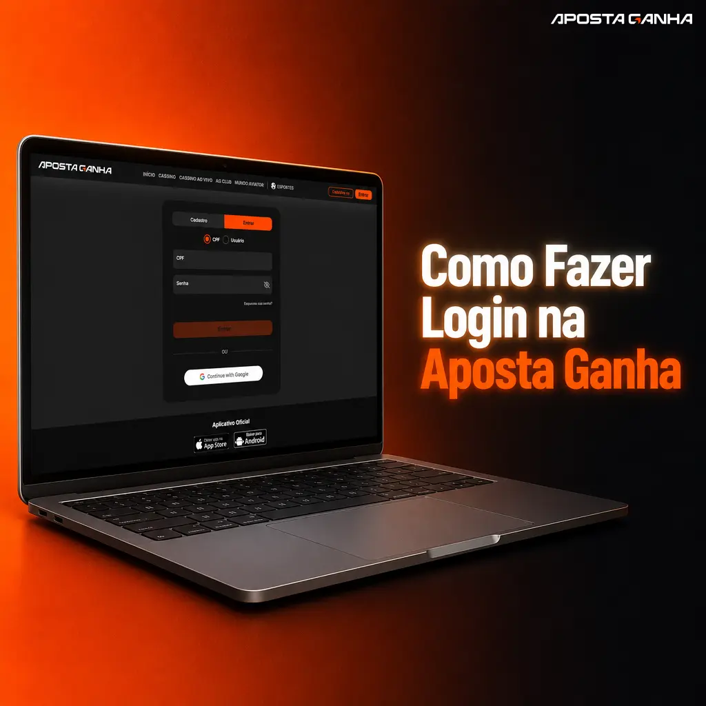 Tela de login da Aposta Ganha com campos para CPF ou e-mail e senha de acesso à conta