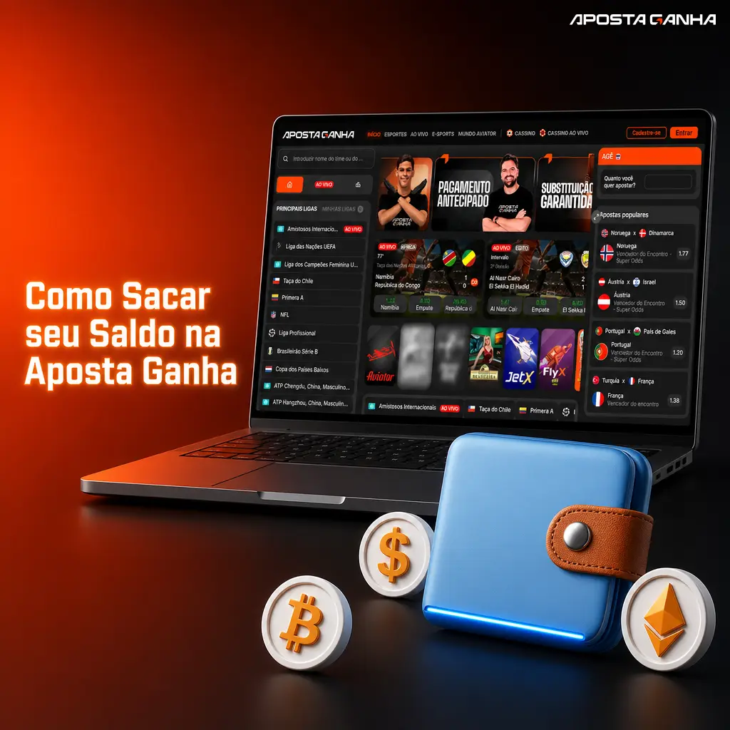 Passo a passo para sacar saldo na Aposta Ganha via Pix, com verificação de identidade e acompanhamento no histórico da conta.